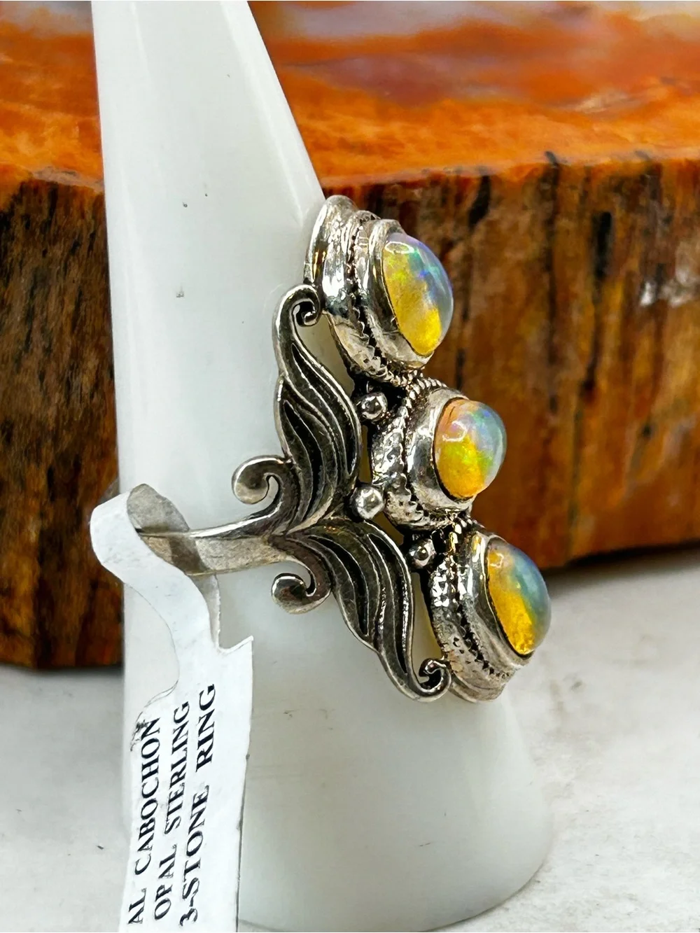 Sterling Silver Ring with Ethiopian Opal - Size 8